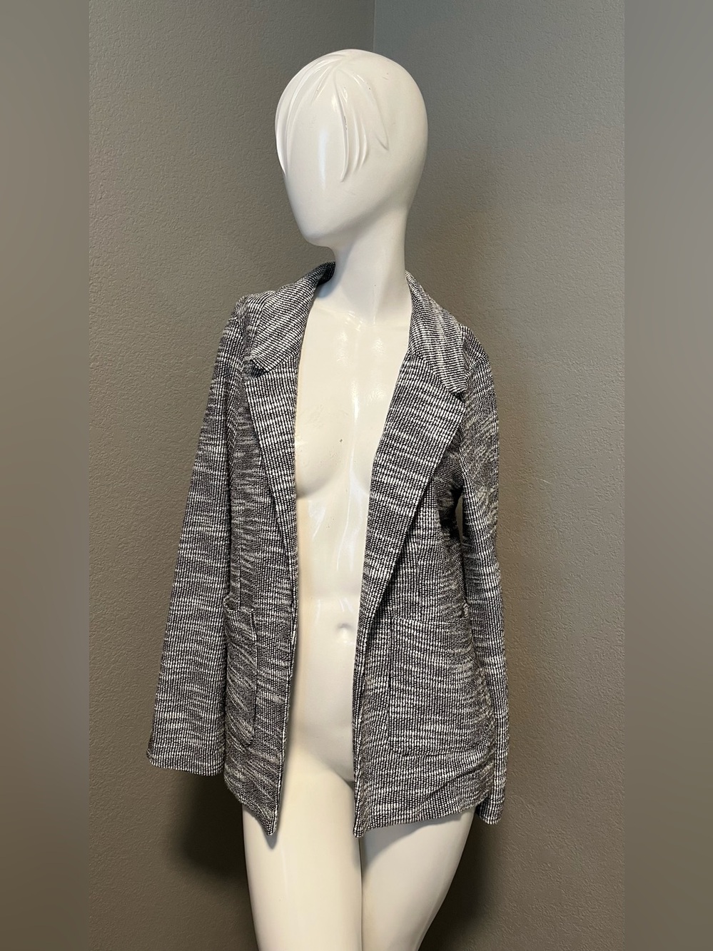 TOPSHOP Women’s Black & White  Knit Blazer Open-Front Cardigan Jacket Size US 4
